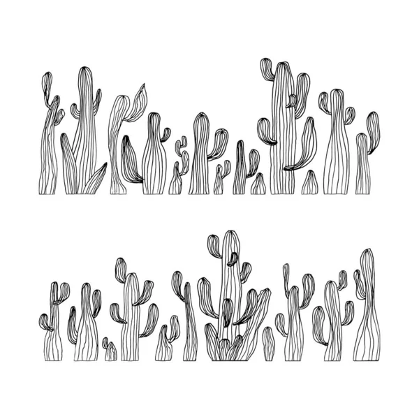 Illustrazione Vettoriale Del Cactus Saguaro Set Cactus Disegnati Mano — Vettoriale Stock