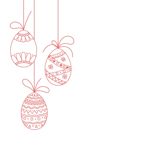 Vector Easter invitation card from three doodle Easter eggs. Hand drawing Easter template from red eggs