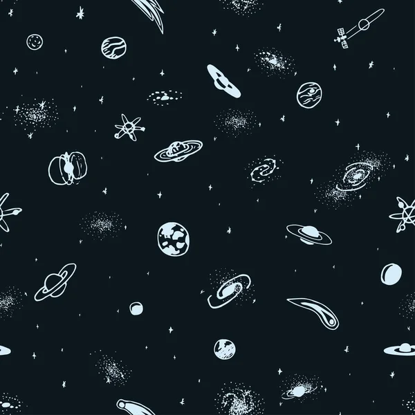 Vector Seamless Pattern Hand Drawn Doodle Space Object Astro Background — Διανυσματικό Αρχείο