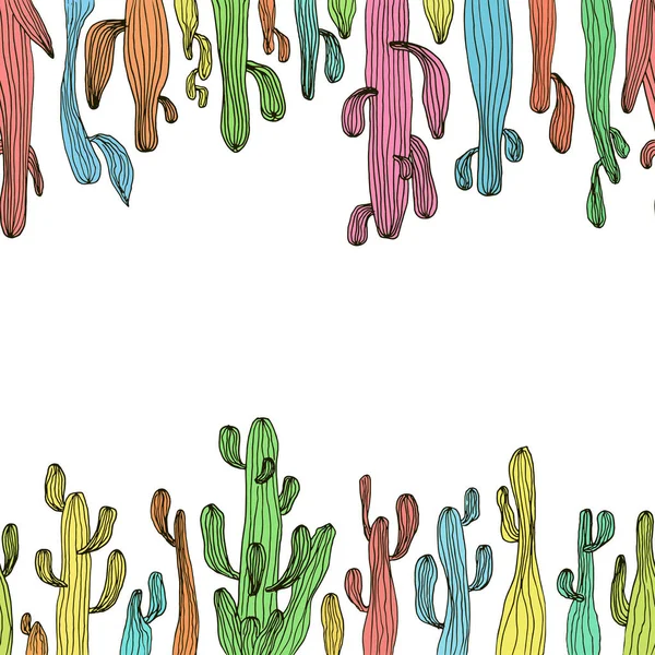 Vector Illustration Seamless Cactus Border Saguaro Cactus Cartoon Cactus Background — Stockový vektor