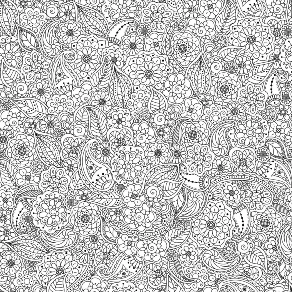 Vector Seamless Pattern Doodle Floral Elements Flowers Paisley Leave Floral — Vetor de Stock