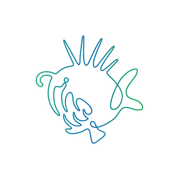 Vector Continuous Line Drawing Fish Fish Logo Predator Angler Logotype — Vector de stock