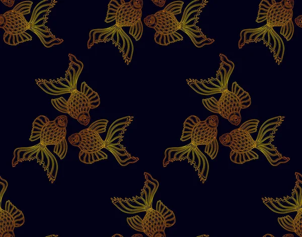 Vector Seamless Pattern Golden Goldfish Dark Background Fish Background — Stock Vector