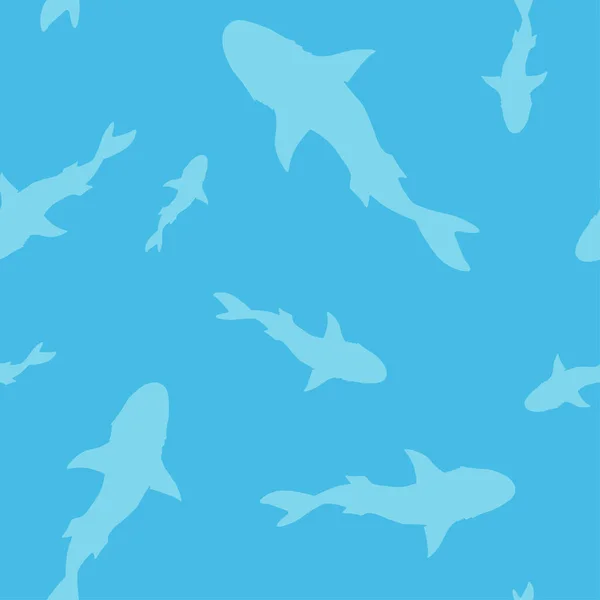 Vector Seamless Pattern Shark Fish Silhouette Blue Background — Image vectorielle
