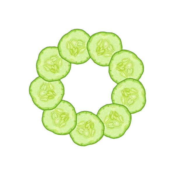 Vector Frame Cucumber Slice White Background — Stock Vector