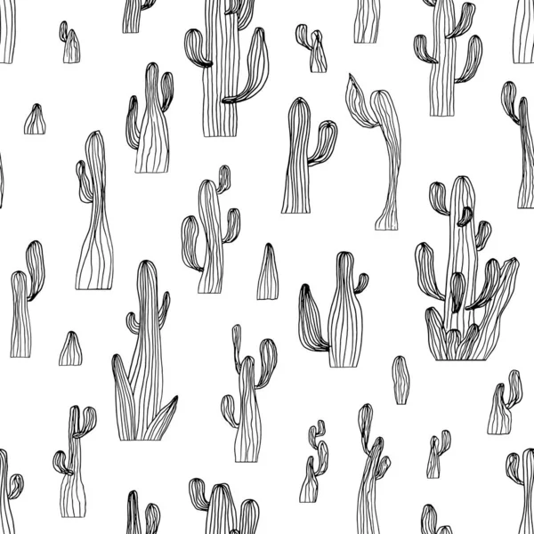 Vector seamless cactus pattern from saguaro cactus. Sketch cactus background. Coloring page book anti stress