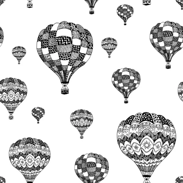 Vector Seamless Pattern Hot Air Balloon Zentangle Style Coloring Page — Διανυσματικό Αρχείο
