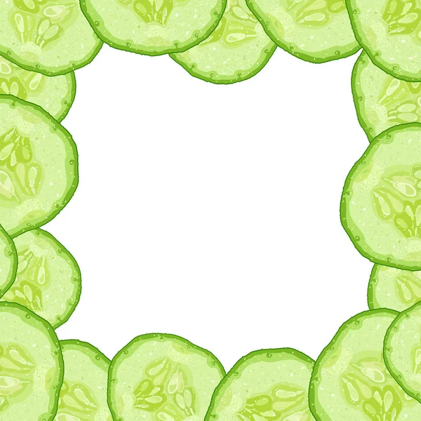 Vector decorative frame from cucumber slice on white background