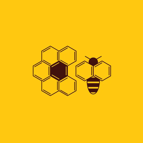 Vector honey comb and beekeeping logo design. Flower and bee from chemical formulas in honeycomb shape
