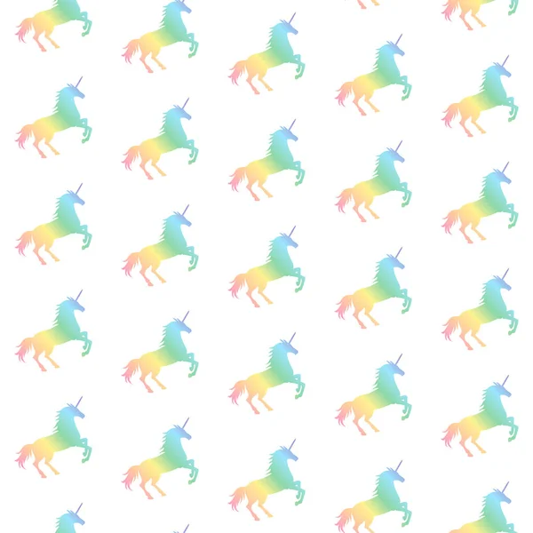 Vector Illustration Seamless Pattern Rainbow Unicorns White Background Unicorn Texture - Stok Vektor