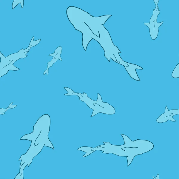 Vector Seamless Pattern Shark Fish Silhouette Blue Background Shark Fish — Image vectorielle