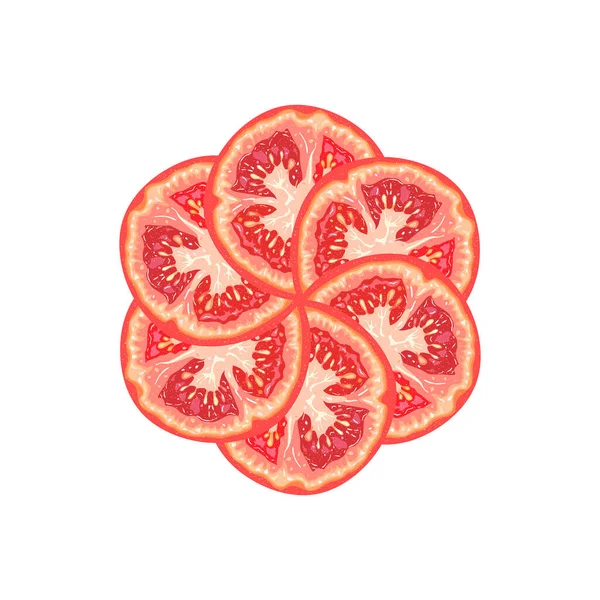 Vector Decorative Tomato Slice White Background — Stok Vektör