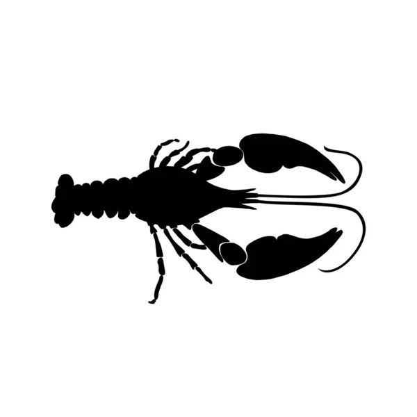 Vector Illustration Black Crawfish Silhouette White Background Cancer Silhouette — Vetor de Stock