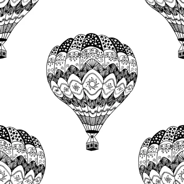 Vector Seamless Pattern Hot Air Balloon Zentangle Style Coloring Page — Image vectorielle