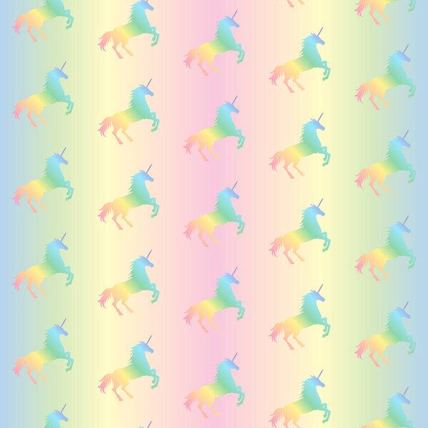  Vector illustration of seamless pattern from rainbow unicorns on pastel rainbow background. Unicorn texture
