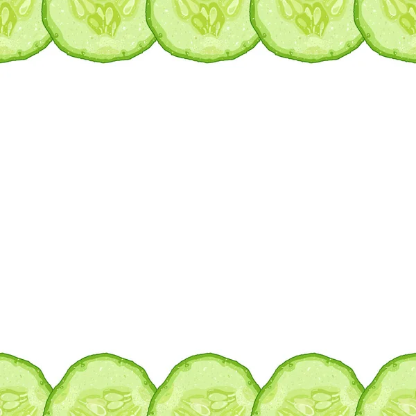 Vector Decorative Border Cucumber Slice White Background — Stok Vektör