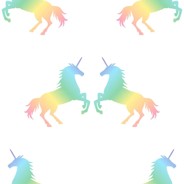 Vector Illustration Seamless Pattern Rainbow Unicorns Couple White Background Unicorn - Stok Vektor