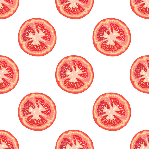 Vector Seamless Pattern Tomato Slices White Background — Stock Vector
