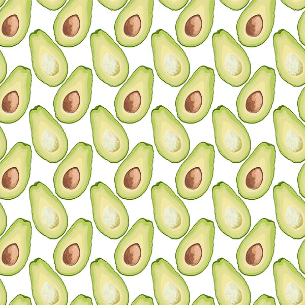 Vektornahtloses Muster Von Avocadoscheiben Auf Weißem Hintergrund Avocado Geschnittene Textur — Stockvektor