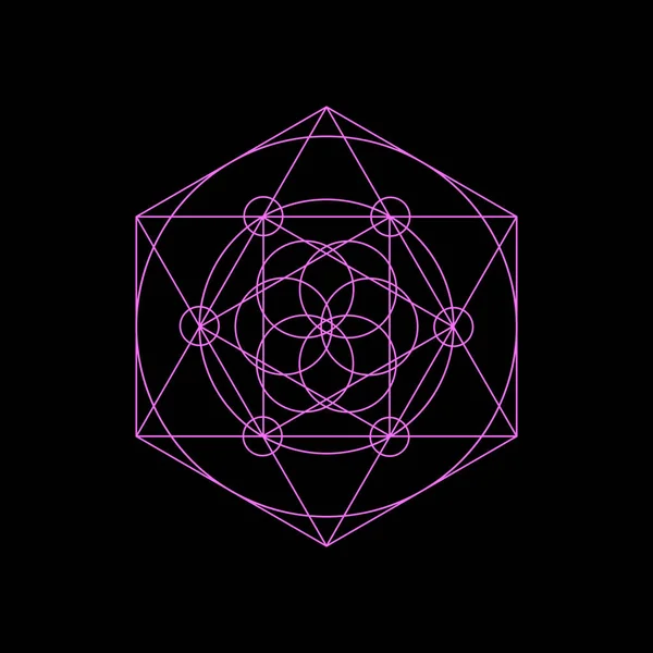 Symboles Vectoriels Géométrie Sacrée Néon Avec Triangle Hexagone Cercle Motif — Image vectorielle