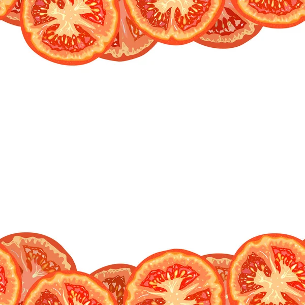 Borde Sin Costura Vectorial Rodajas Tomate Sobre Fondo Blanco — Vector de stock