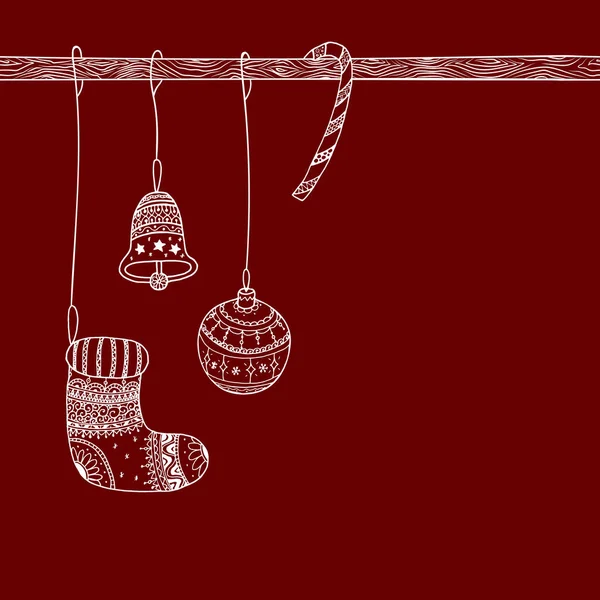 Векторная Рождественская Открытка Декоративным Символом Леденцовая Трость Шаровая Игрушка Носок — стоковый вектор