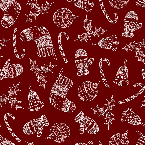 Motif Vectoriel Sans Couture Symboles Décoratifs Noël Blancs Sur Fond — Image vectorielle