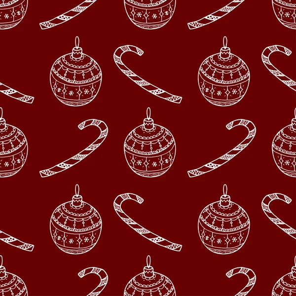 Vector Nahtlose Muster Der Weißen Weihnachten Dekoratives Symbol Zuckerrohr Baumkugel — Stockvektor