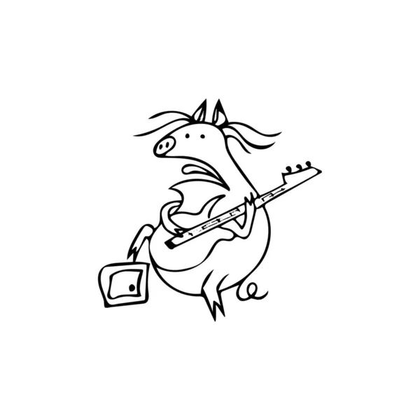 一个带吉他和组合的搞笑猪的矢量图解 猪摇滚明星音乐家 — 图库矢量图片