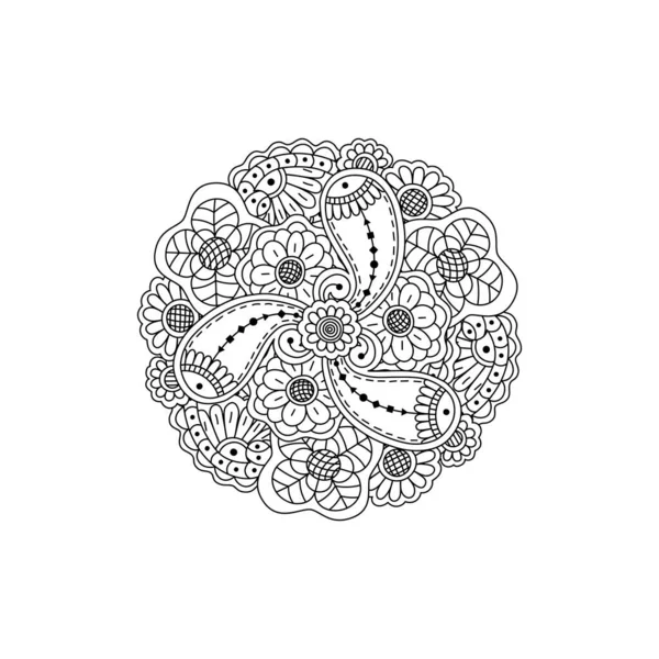 Vector Decorative Black Floral Mandala Pattern Design Element Раскраска Страницы — стоковый вектор