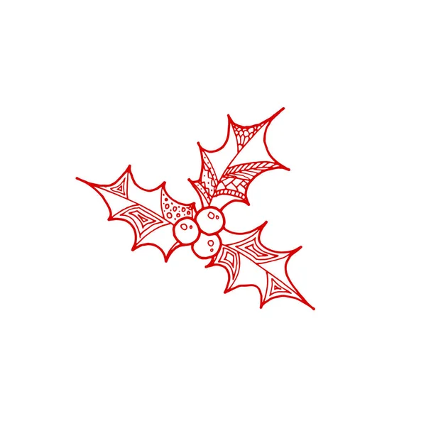 Vektorový Vánoční Ozdobný Symbol Cesmína Červené Vánoční Ručně Kreslené Cesmíny — Stockový vektor