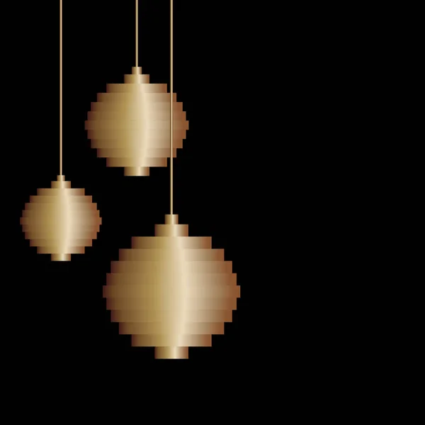 Vector Golden Three Pixel Art Christmas Tree Ball Toy Minimalism — Stock Vector