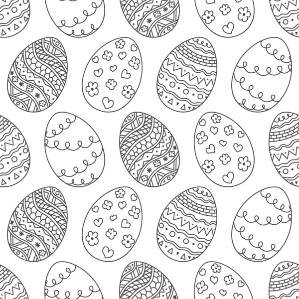 Vector Easter Eggs Pattern Easter Seamless Background Holiday Coloring Page — Vetor de Stock