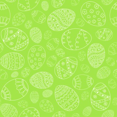 Paskalya yumurtalarıyla kusursuz basit desenler. Süslü yumurtaların Paskalya tatili yeşil arka planı