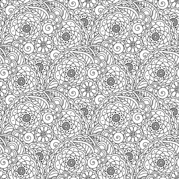 Modèle Vectoriel Sans Couture Mandalas Floraux Noirs Décoratifs Sur Fond — Image vectorielle