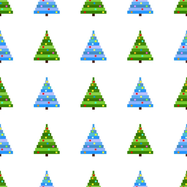 Patrón Sin Costuras Vectorial Pixel Art Árbol Navidad Sobre Fondo — Archivo Imágenes Vectoriales