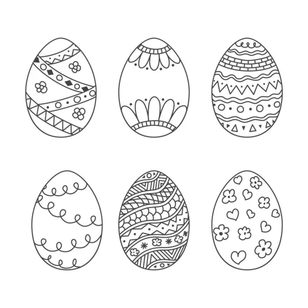 Conjunto Vectorial Huevos Pascua Estilo Garabato Ilustración Dibujada Mano — Vector de stock