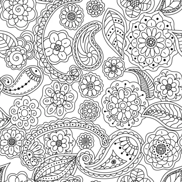 Modèle Sans Couture Éléments Floraux Doodle Livre Coloriage Vectoriel Pour — Image vectorielle