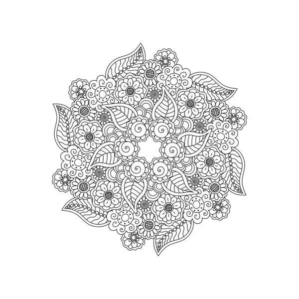 Vector Deco Black Floral Mandala Pattern Design Element Раскраска Страницы — стоковый вектор