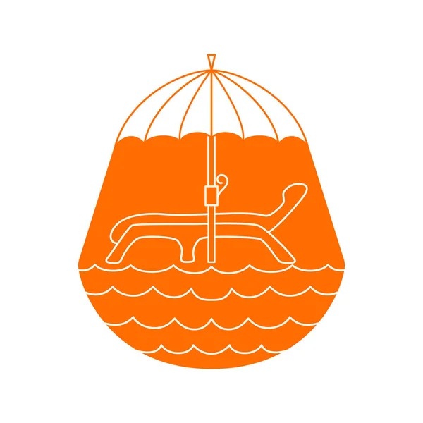 Vektorschäslong Paraply Vid Havet Linjedesign Orange Vila Logotyp — Stock vektor