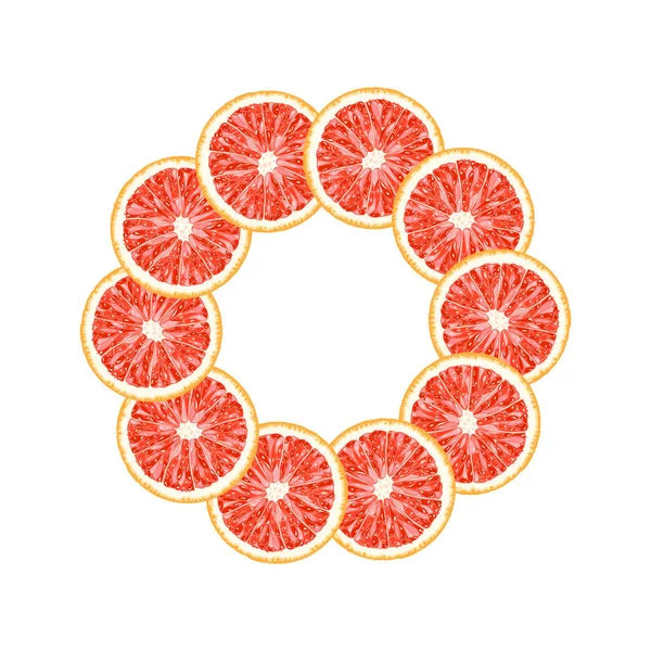 柚子片的向量圆形框架 带有复制空间的柑橘框 — 图库矢量图片