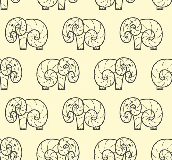 Векторный Бесшовный Узор Одного Слона Бежевом Фоне Линейный Дизайн — стоковый вектор