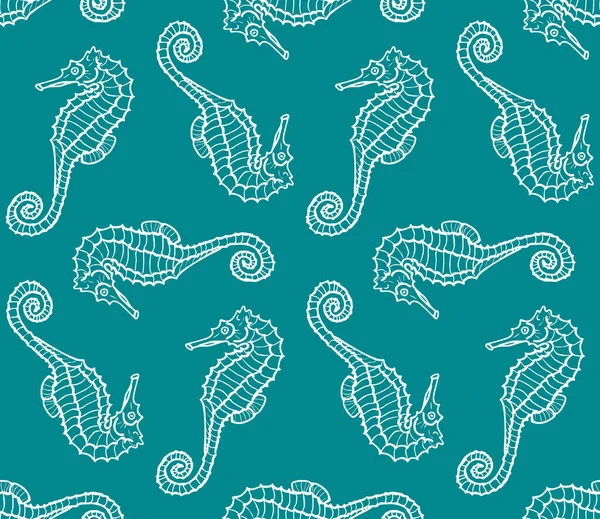 Vektor Nahtloses Muster Der Seepferdchenkontur Hintergrund Des Hippocampus — Stockvektor