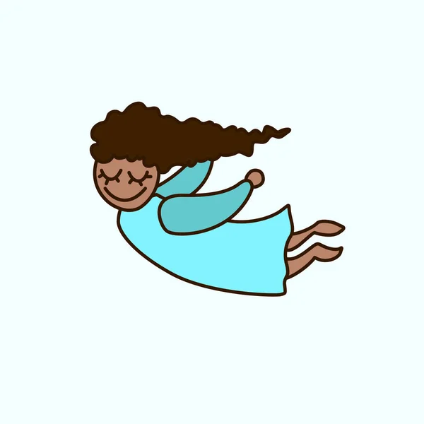 Vector Voando Desenho Animado Menina Americana Africana Cartão Convite Saudação — Vetor de Stock