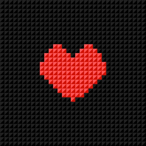 黒のピクセルの背景にベクトルピクセルアートハート 愛の象徴 バレンタインデーのグリーティングカード 平面設計 — ストックベクタ