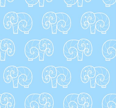 Mavi arka planda beyaz, sade bir fil deseni var. Çizgi tasarım fili
