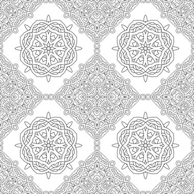 Kusursuz siyah beyaz mandala deseni. Çizgi sanatı arkaplanı