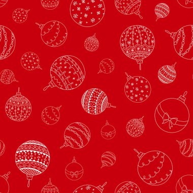 Kırmızı arka planda beyaz Noel oyuncağı çizilmiş kusursuz el izi.