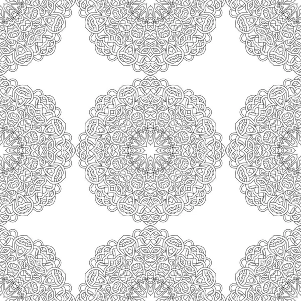 Seamless Pattern Black White Mandala Line Art Background — Stock Vector