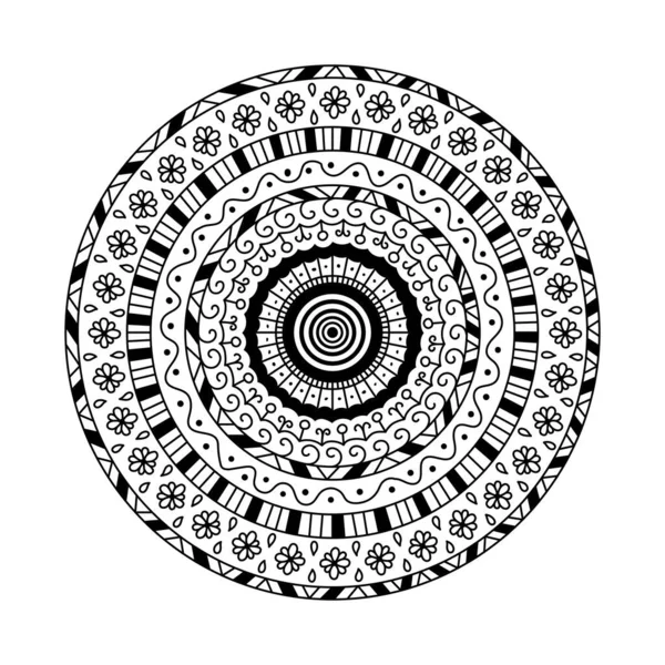 Illustration Vectorielle Mandala Rond Ornement Décoratif Ethnique Coloriage Livre Stress — Image vectorielle